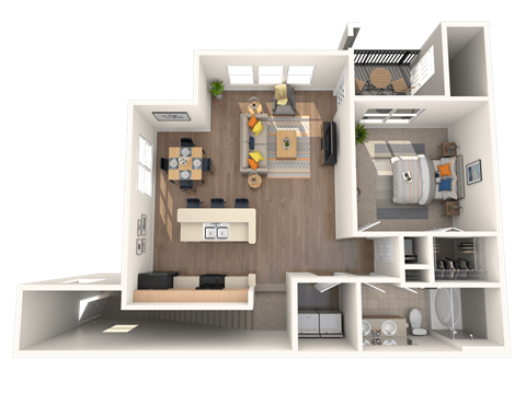 Floor plan for 1 bed, 1 bath, 935 sqft